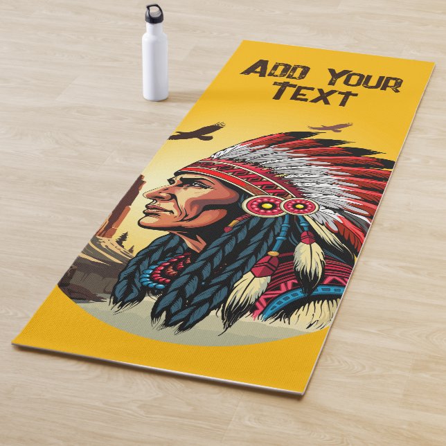 Native American Chief on wild Landscape Sunset Yoga Mat (In Situ)