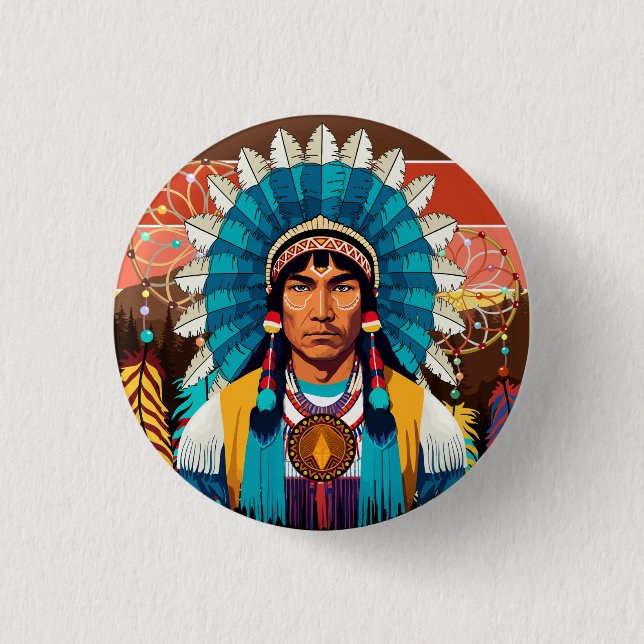 Native American Chief Powerful Portrait 3 Cm Round Badge (Front)