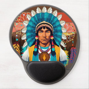 Native American Chief Powerful Portrait Gel Mouse Mat