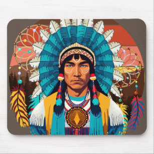 Native American Chief Powerful Portrait Mouse Mat