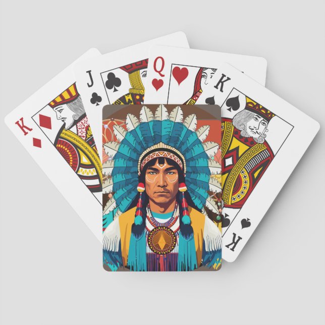 Native American Chief Powerful Portrait Playing Cards (Back)