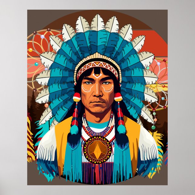 Native American Chief Powerful Portrait Poster (Front)