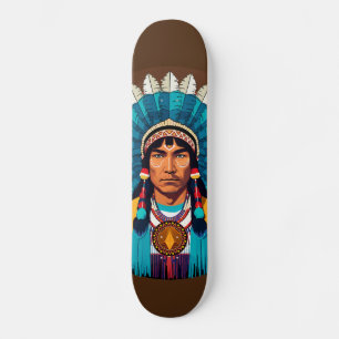 Native American Chief Powerful Portrait Skateboard
