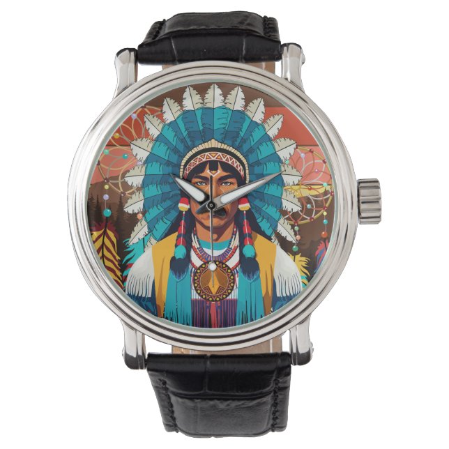 Native American Chief Powerful Portrait Watch (Front)