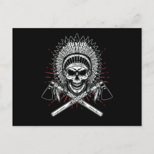 Native American Chief Skull Axe Postcard