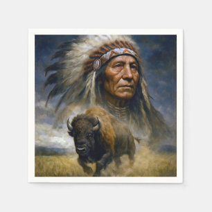 Native American Chief with Charging Buffalo Napkin