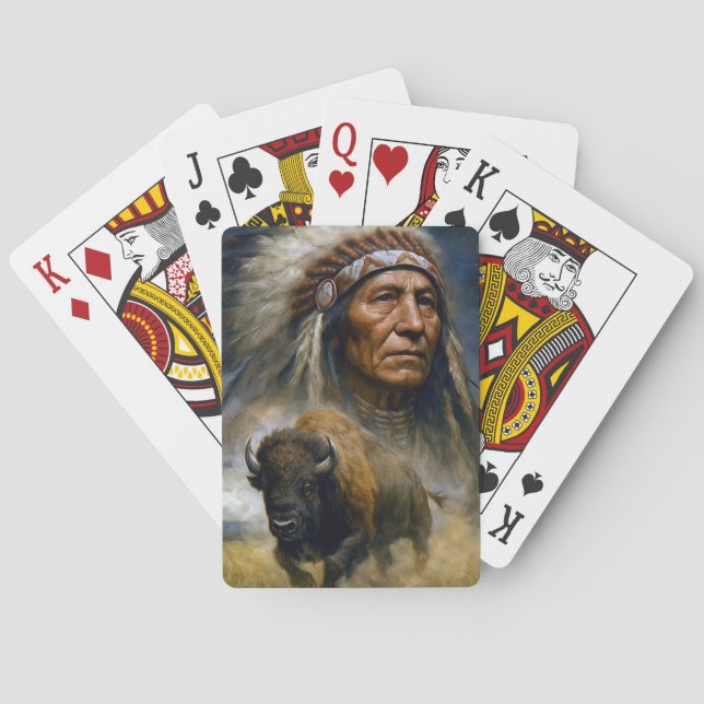 Native American Chief with Charging Buffalo Playing Cards (Back)
