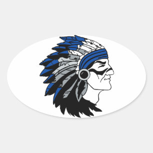 Native American Chief with Red Headress Oval Sticker