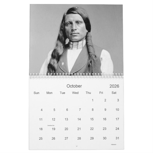 Native American Chiefs Warriors  Calendar (Oct 2026)