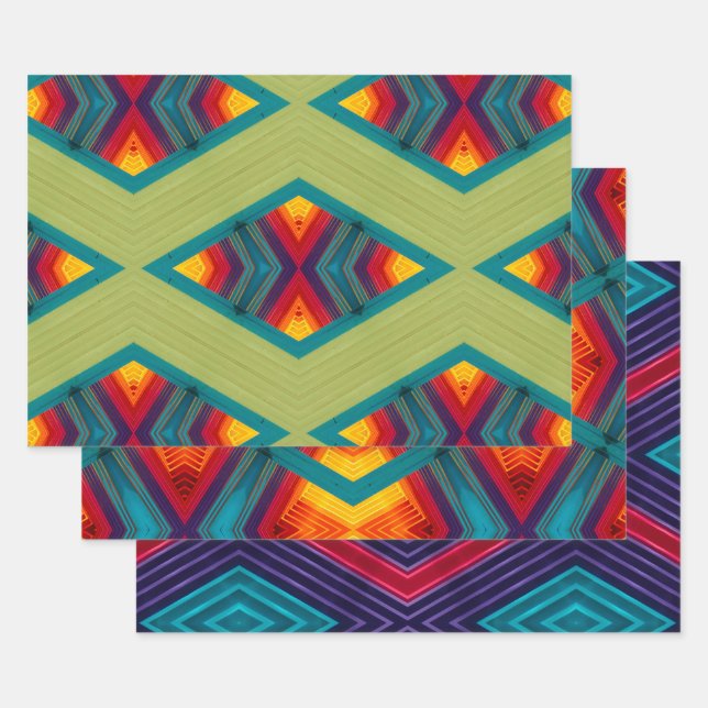 Native American Colourful Repeating Pattern   Wrapping Paper Sheet (Set)
