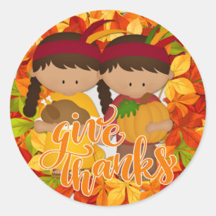 Native American Couple - Give Thanks Classic Round Sticker
