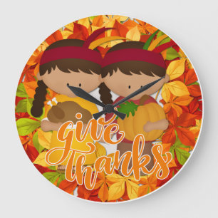 Native American Couple - Give Thanks Large Clock