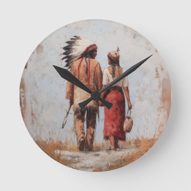 Native American Couple Wall Clock (Front)