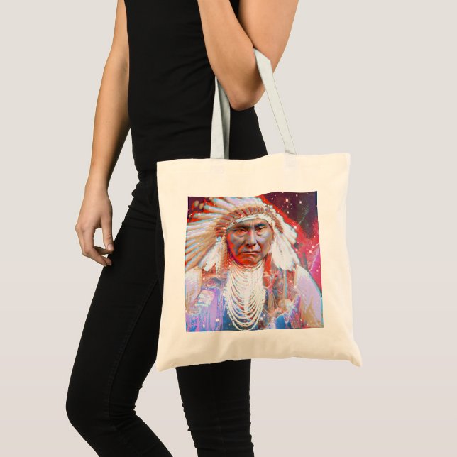Native American  Crazy Horse Large Tote Bag (Front (Product))