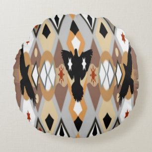 Native American Crow Round Cushion