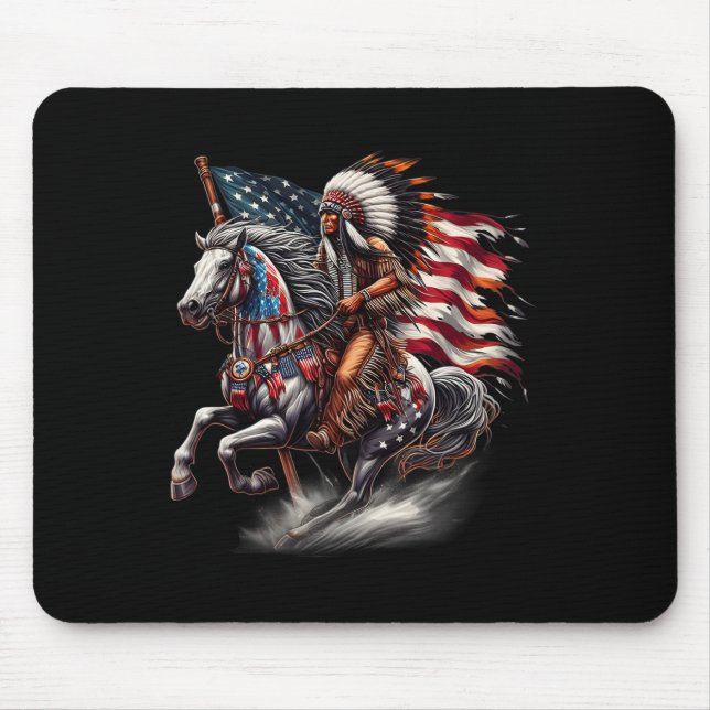 Native American Day Flag Indian Riding Horse 4th O Mouse Mat (Front)
