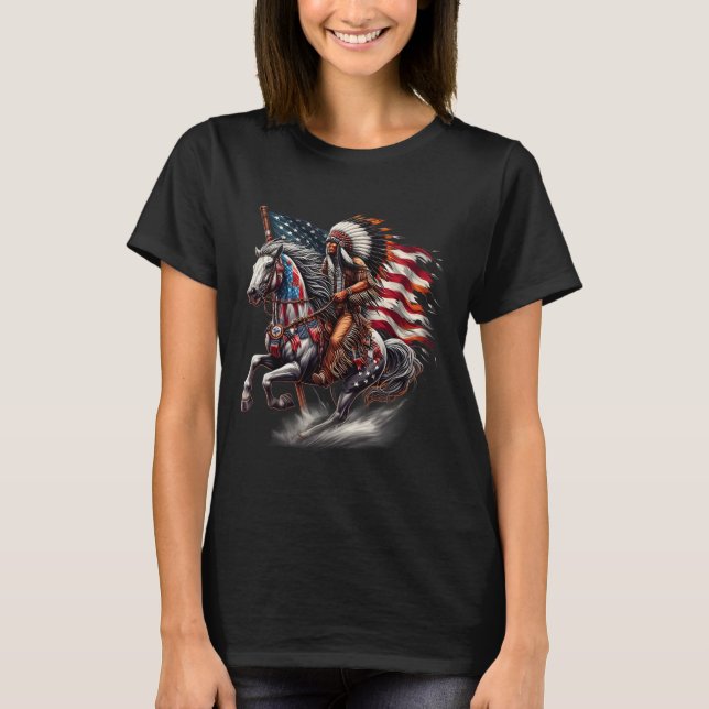 Native American Day Flag Indian Riding Horse 4th O T-Shirt (Front)
