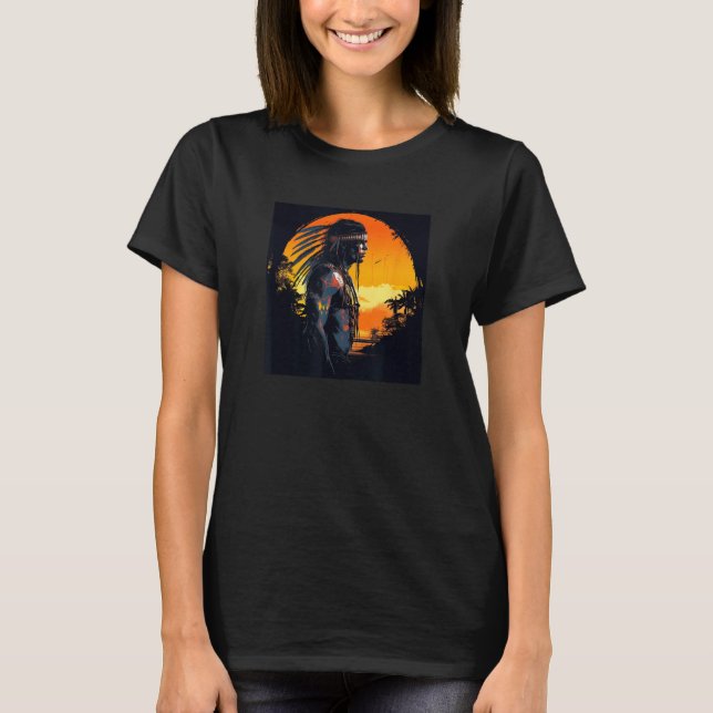 Native American Day Warrior Sunset Retro For Boys  T-Shirt (Front)