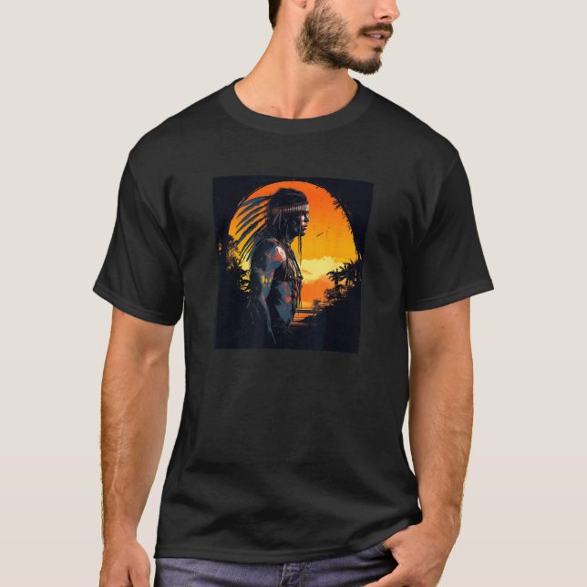 Native American Day Warrior Sunset Retro For Boys  T-Shirt (Front)