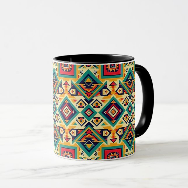 Native American Design - Blue Rust Orange Black Mug (Front Right)