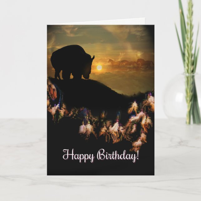 Native American Dream Catcher Buffalo Birthday Card (Front)