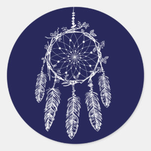 Native American Dream Catcher Navy Blue Tribal Classic Round Sticker