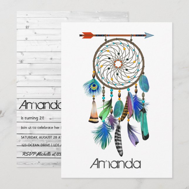 Native American Dreamcatcher Birthday Party Invitation (Front/Back)
