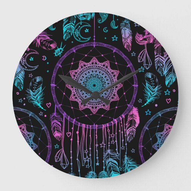 Native American Dreamcatcher Moon Pattern Large Clock (Front)