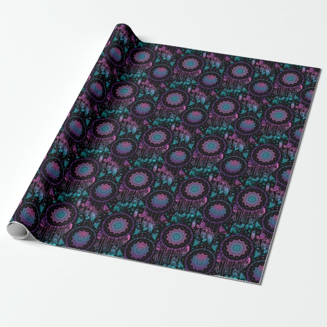 Native American Dreamcatcher Moon Pattern Wrapping Paper (Unrolled)