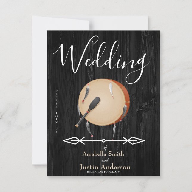 Native American Drum Arrows Black Wedding Invitation (Front)