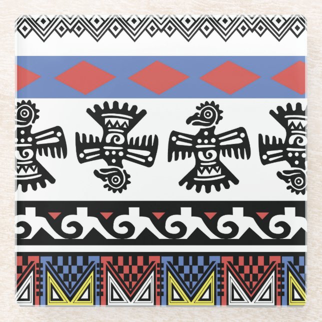 Native American Ethnic Illustration Glass Coaster (Front)
