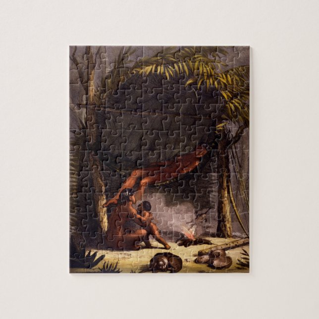 Native American Family under a Leaf Shelter (colou Jigsaw Puzzle (Vertical)