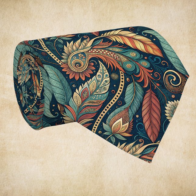 Native American Feather Swirl Terra Cotta Teal Tie (Creator Uploaded)