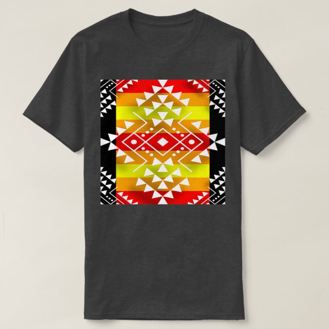 Native American Fire Colour White Black Geometric  T-Shirt (Design Front)