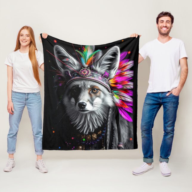 Native American Fox art Fleece Blanket (In Situ)