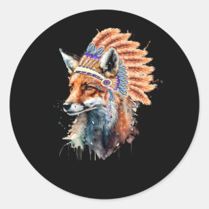 Native American Fox Indian Headdress Indigenous Pe Classic Round Sticker