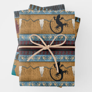 Native American Gecko, Buffalo & Owl Wrapping Paper Sheet