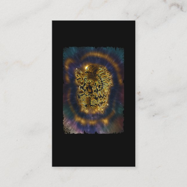 Native American Girl Galaxy Howling Wolf Business Card (Front)