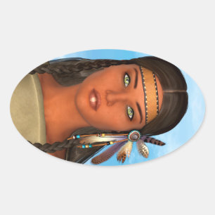 Native American Girl Oval Sticker