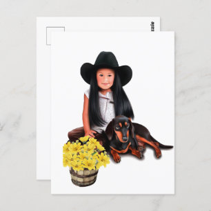 Native American Girl with Dachshund Postcard