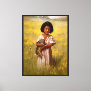 Native American Girl with Rabbit Canvas Print