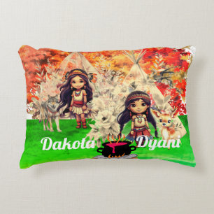Native American girl with woodland animals Decorative Cushion