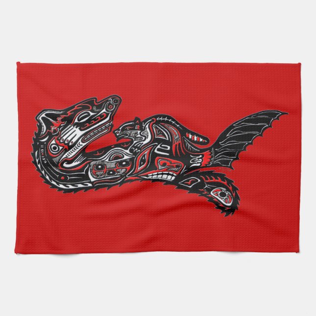 Native American Haida Art Otter Illustration Tea Towel (Horizontal)