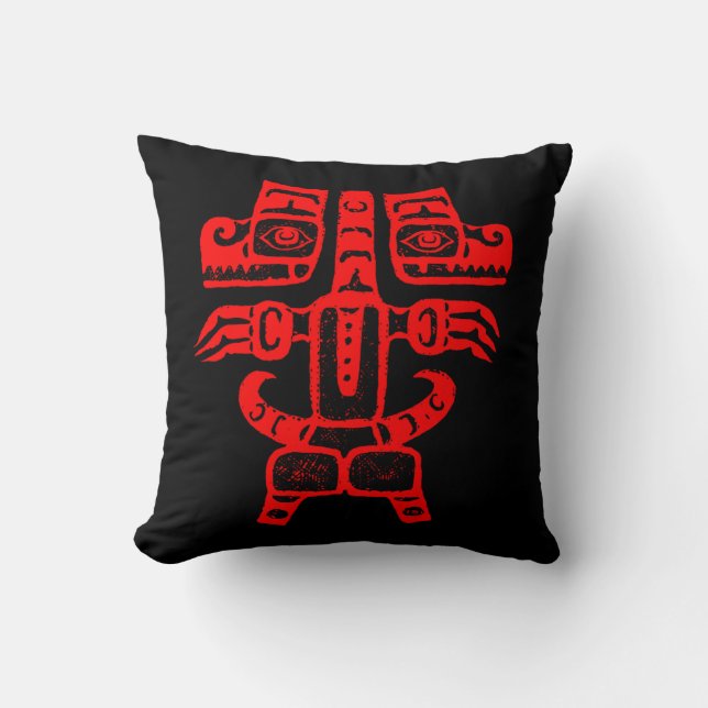 Native American Haida Chilkat Double Bear Tribal Cushion (Front)