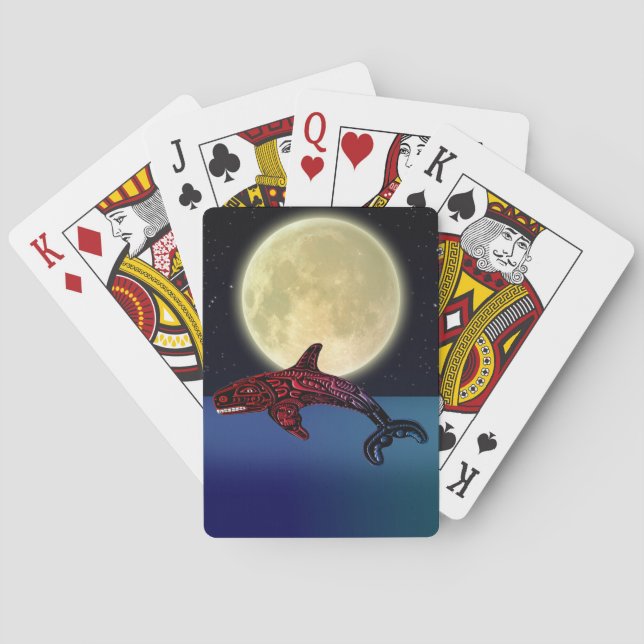 Native American Haida Orca & Moon Art Playing Cards (Back)