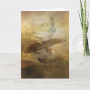 Native American Happy Birthday Wolf and Hawk Holiday Card