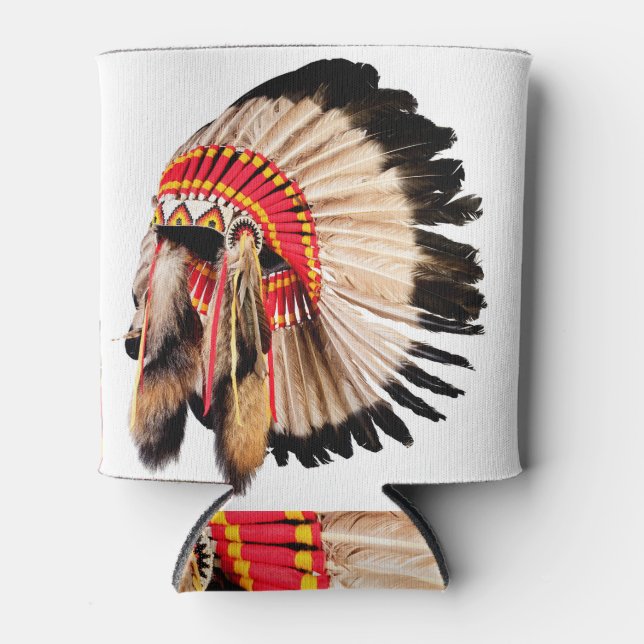 Native American headdress, chief illustration. Can Cooler (Front)