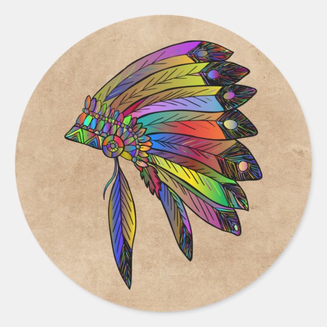 Native American Headdress Classic Round Sticker (Front)