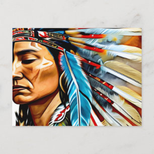 Native American Headdress Ethnic Art Tribe Postcard