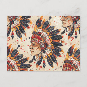 Native American Headdress Ethnic Art Tribe Postcard